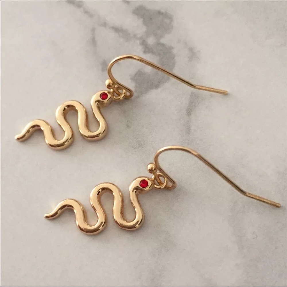 Dainty Gold Snake Dangle Earrings